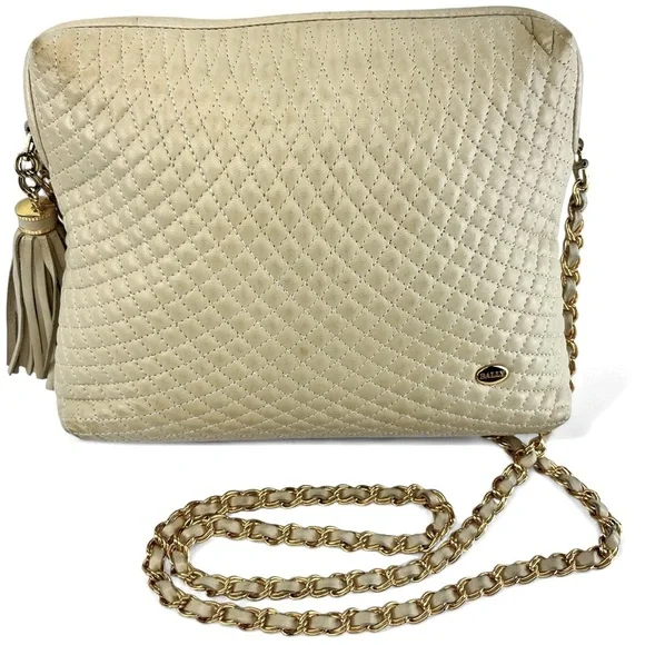 Bally Lambskin Leather Quilted Crossbody Bag with Gold Tone Chain in Cream - Picture 1 of 16